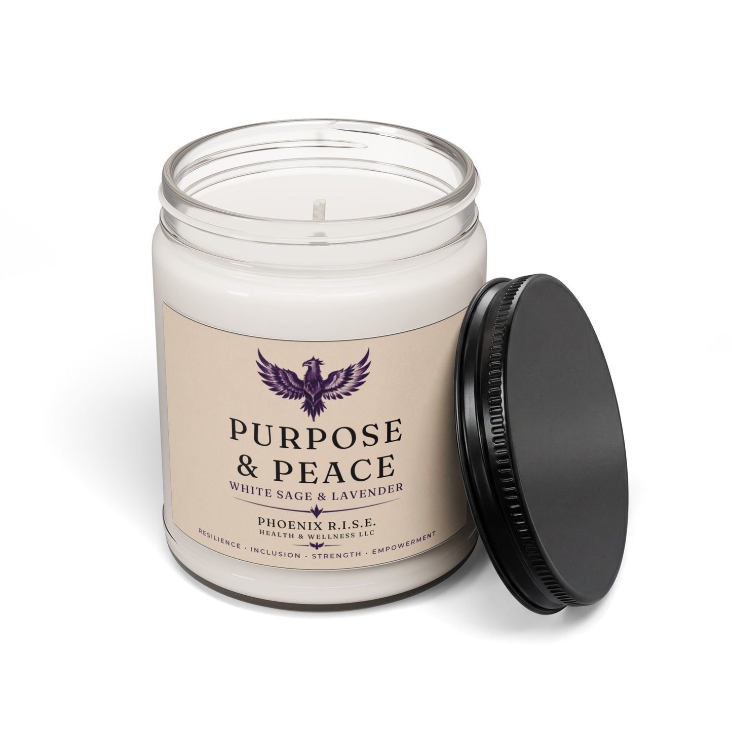 "Purpose & Peace" – White Sage & Lavender Scent– 9 oz | Hand-Poured Soy Candle (Glass Jar)