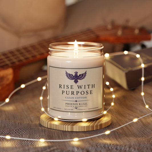 "Rise With Purpose" – Clean Cotton Scent – 9 oz | Hand-Poured Soy Candle (Glass Jar)
