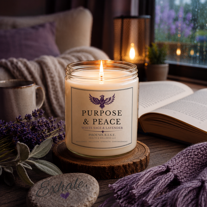 "Purpose & Peace" – White Sage & Lavender Scent– 9 oz | Hand-Poured Soy Candle (Glass Jar)