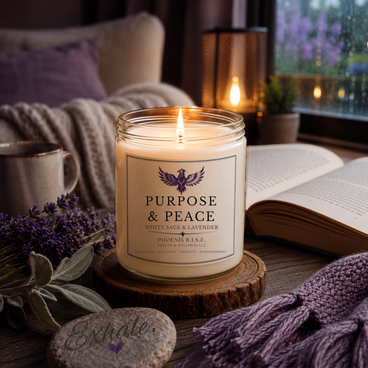 "Purpose & Peace" – White Sage & Lavender Scent– 9 oz | Hand-Poured Soy Candle (Glass Jar)