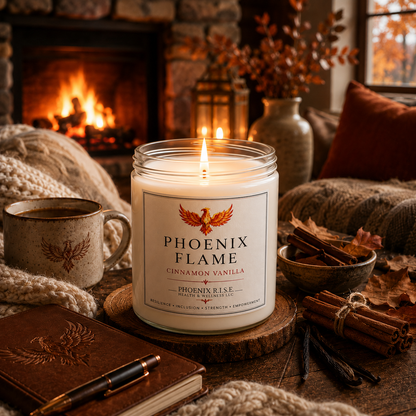 "Phoenix Flame" – Cinnamon Vanilla Scent– 9 oz | Hand-Poured Soy Candle (Glass Jar)