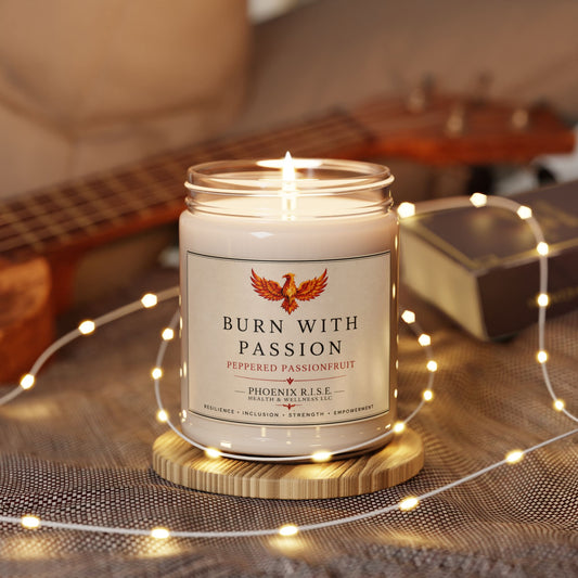 "Burn With Passion" – Peppered Passionfruit Scent– 9 oz | Hand-Poured Soy Candle (Glass Jar)